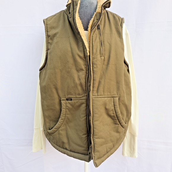 Lee Other - LEE Canvas Vest Men's Sz M Sherpa Lined Olive Green Zip-up Pockets Collared EUC
